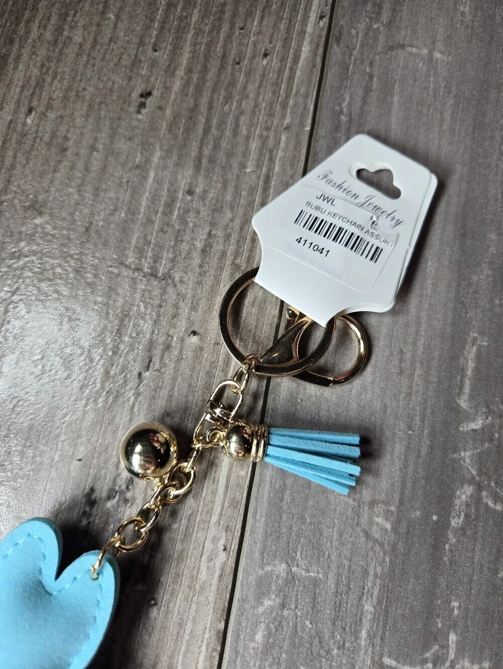 NWT Fashion Jewelry Sparkling Blue Labubu Inspired Gold Keyring Set with Charm